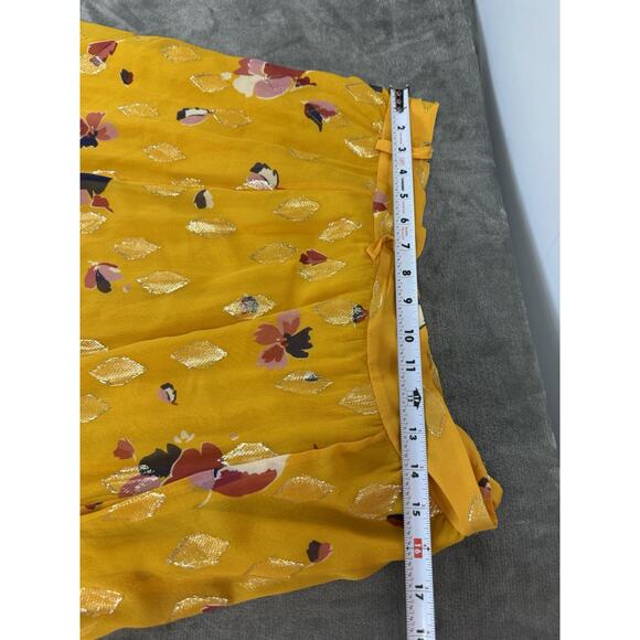 Sézane Silk Floral Wrap Skirt Yellow Gold Metallic Midi 44 US 12 Viscose Lining - Picture 10 of 14